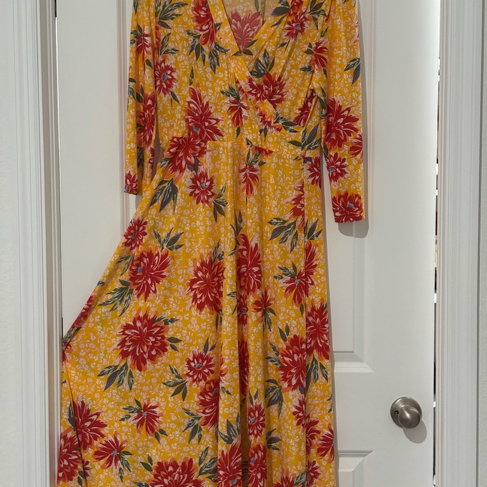 Floral Yellow and Red Women's Dress